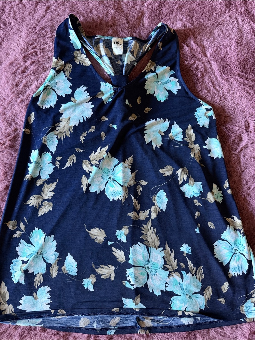 Sew In Love Navy Floral Tank with Aqua Blooms
